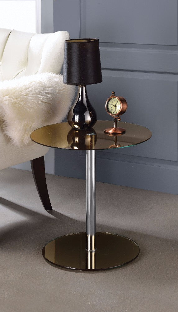 End Table, Smoky Glass & Chrome