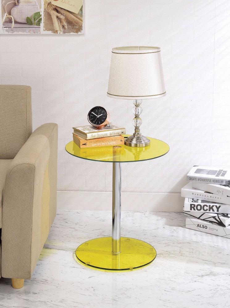 End Table, Yellow Glass & Chrome