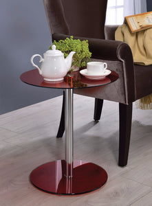 End Table, Red Glass & Chrome