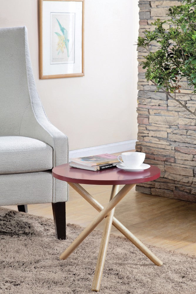 End Table, Red & Natural