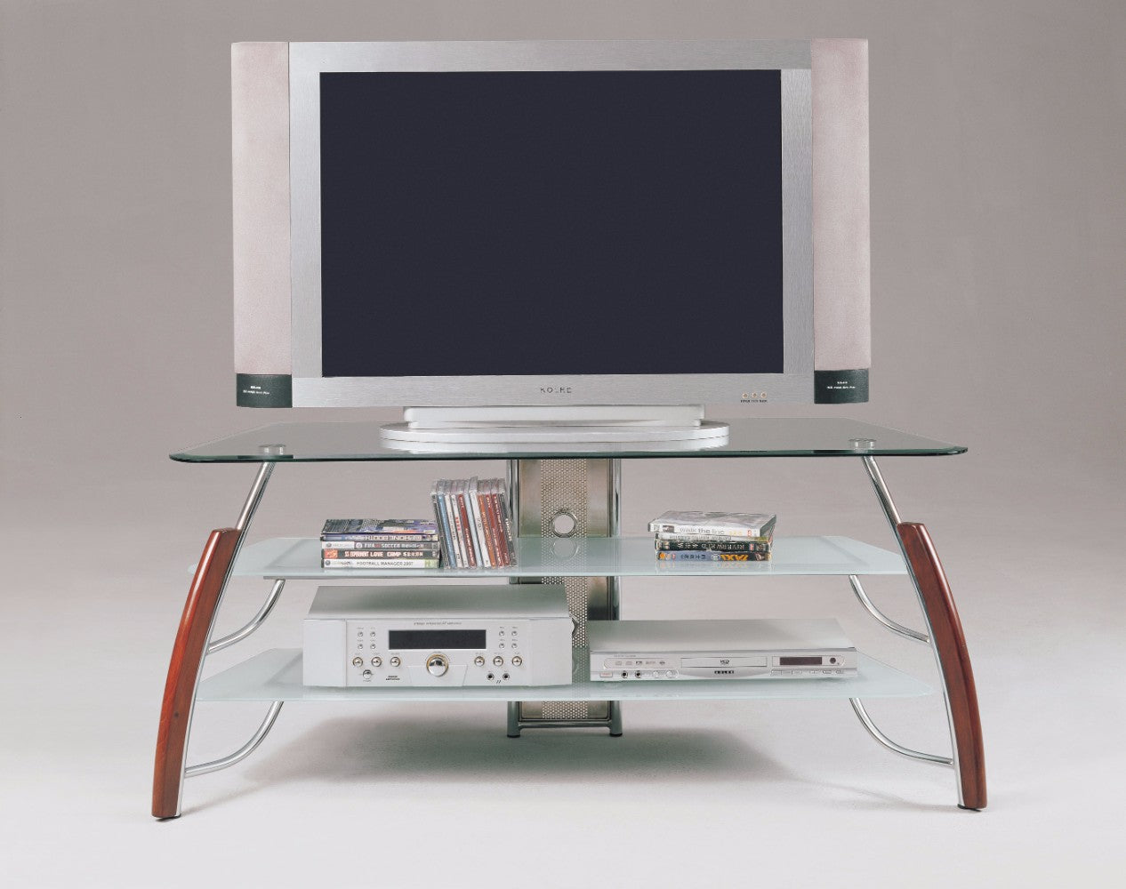 TV Stand, Brown Cherry & Chrome