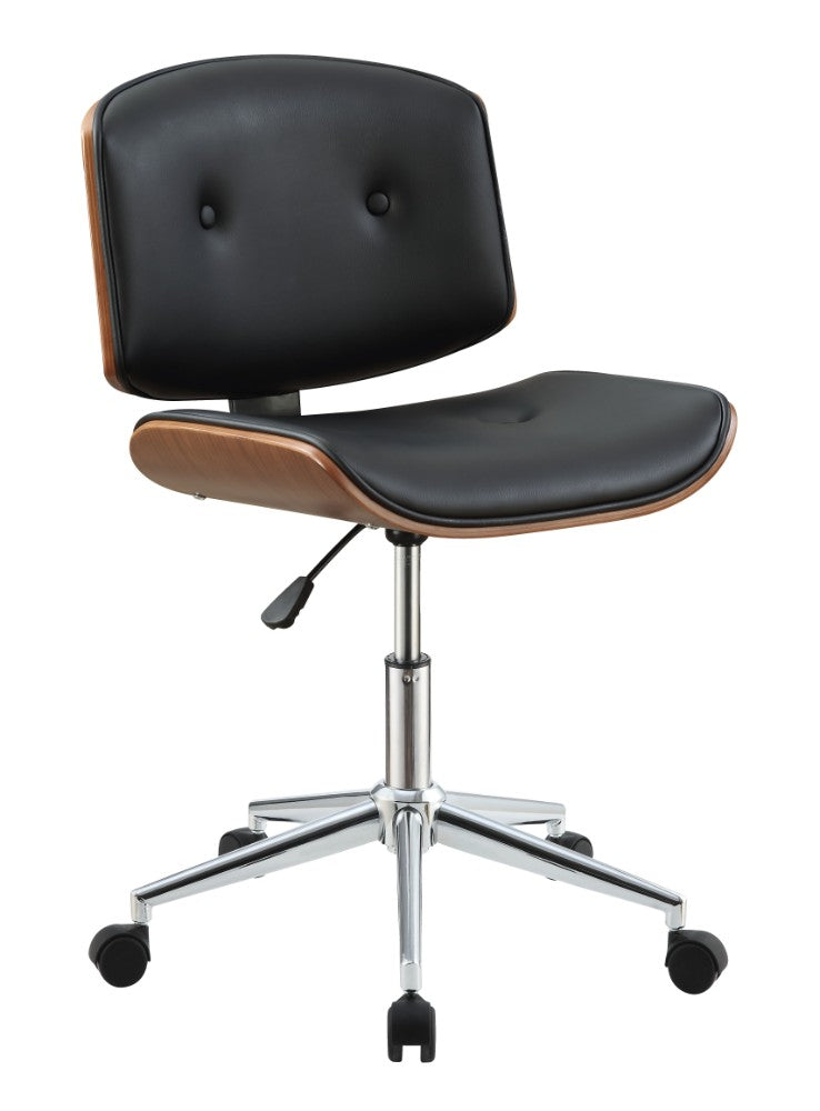 Metal & Wooden Office Armless Chair, Black & Walnut Brown