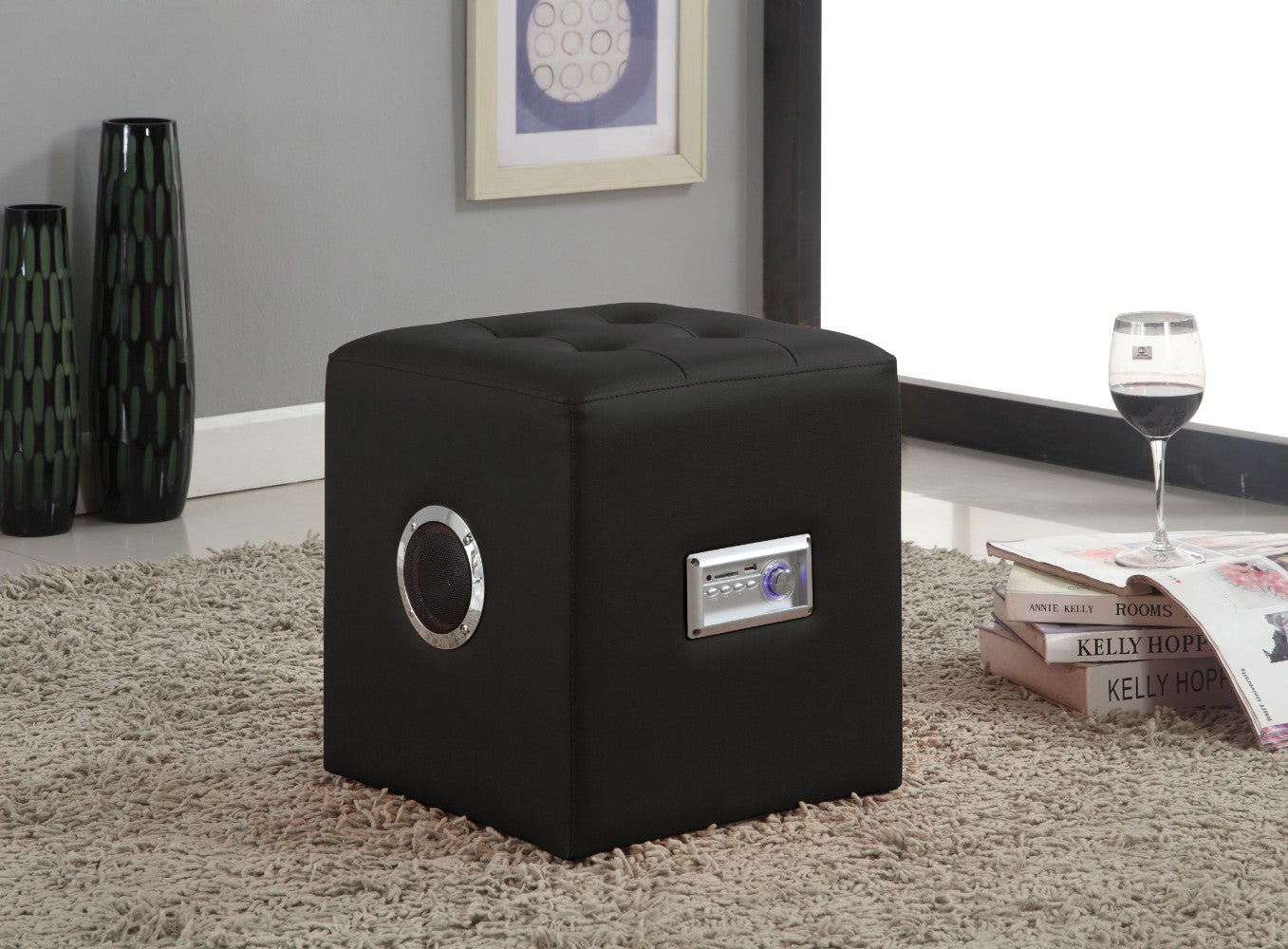 Sound Lounge Ottoman with Bluetooth Speaker, Black