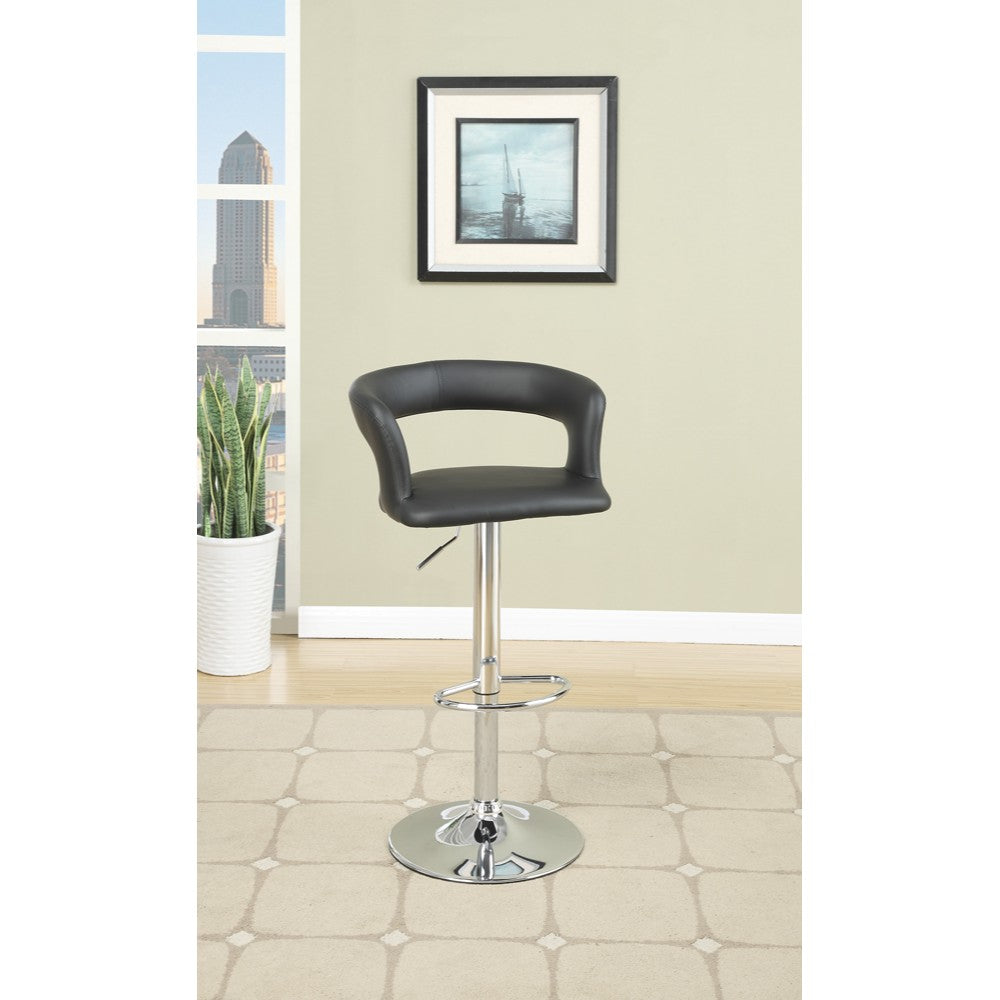 Metal Base Bar Stool With Faux Leather Seat And Gas Lift Black & Silver Set of 2