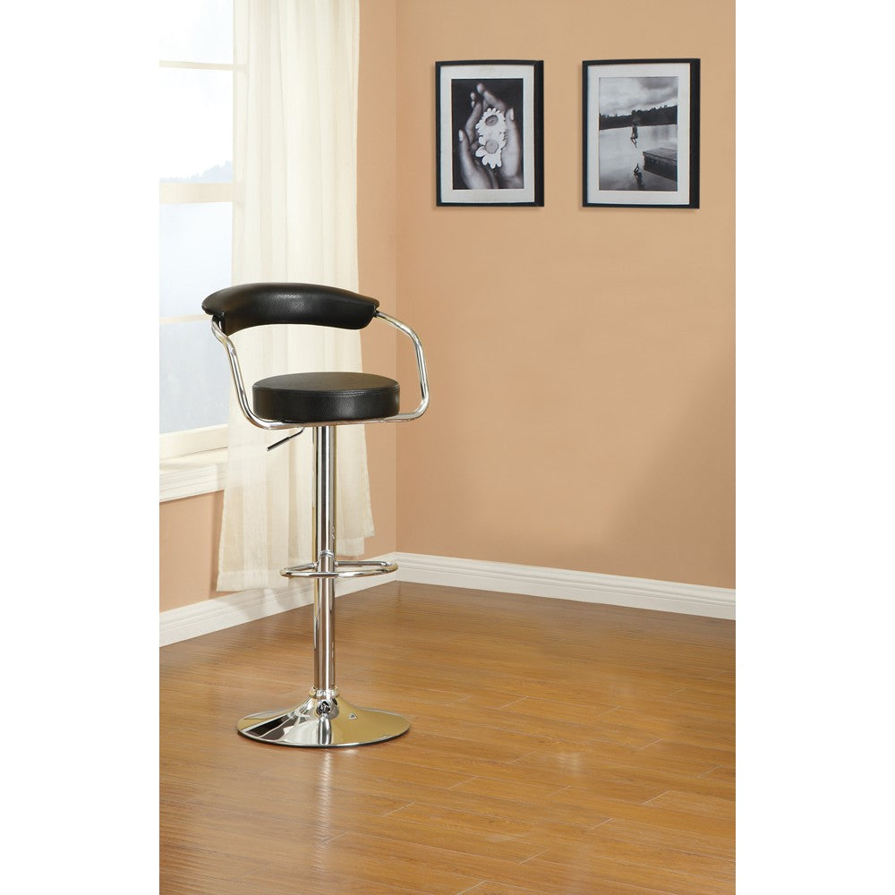 Round Seat Bar Stool With Gas Lift Black and Silver Set of 2