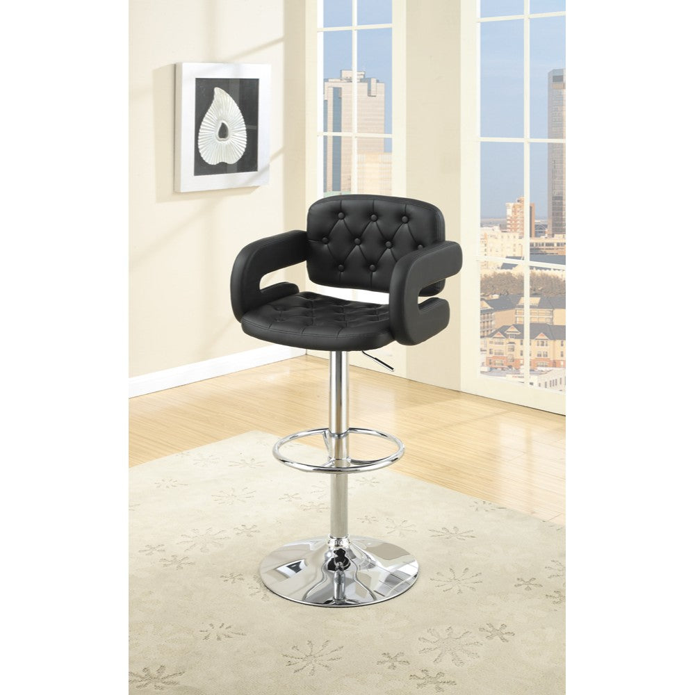 Chair Style Barstool With Tufted Seat And Back Black And Silver