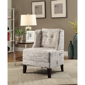 Wood & Printed Fabric Accent Chair Featuring Letter Print, Multicolor