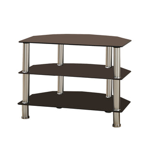 Metal & Glass TV Stand, With 3 Shelves, Black & Silver