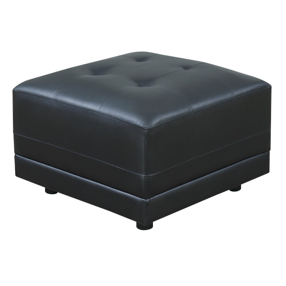 Tufted Seat Square Ottoman In Black Bonded Leather