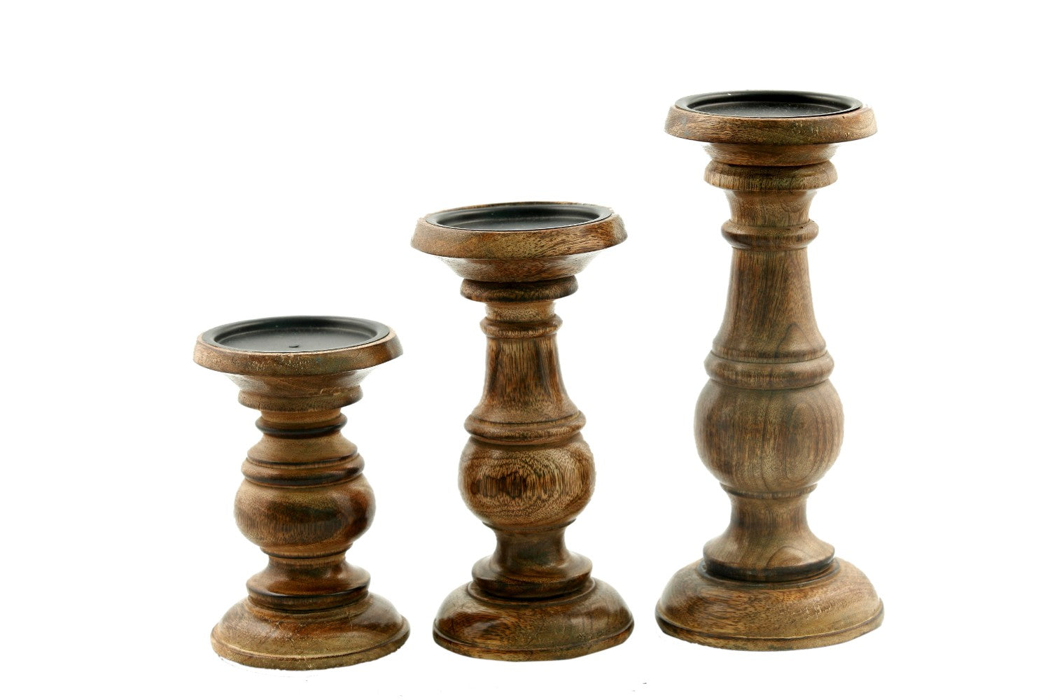 Short And Sweet Wooden Candle Holder Set Of Three In Natural Wood Finish