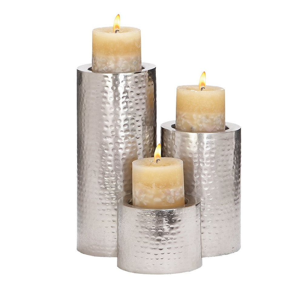 Antiqued Metal Glass Candle Holder Set Of 3