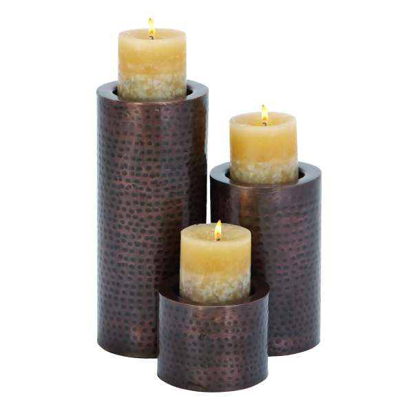 Antiqued Metal Glass Candle Holder Set Of 3