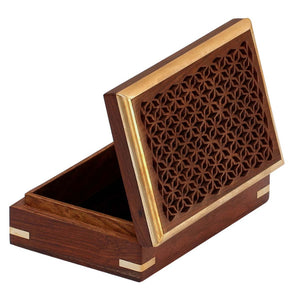 Mango Wood Jewelry/ Storage Box With Detailed Pattern, Brown