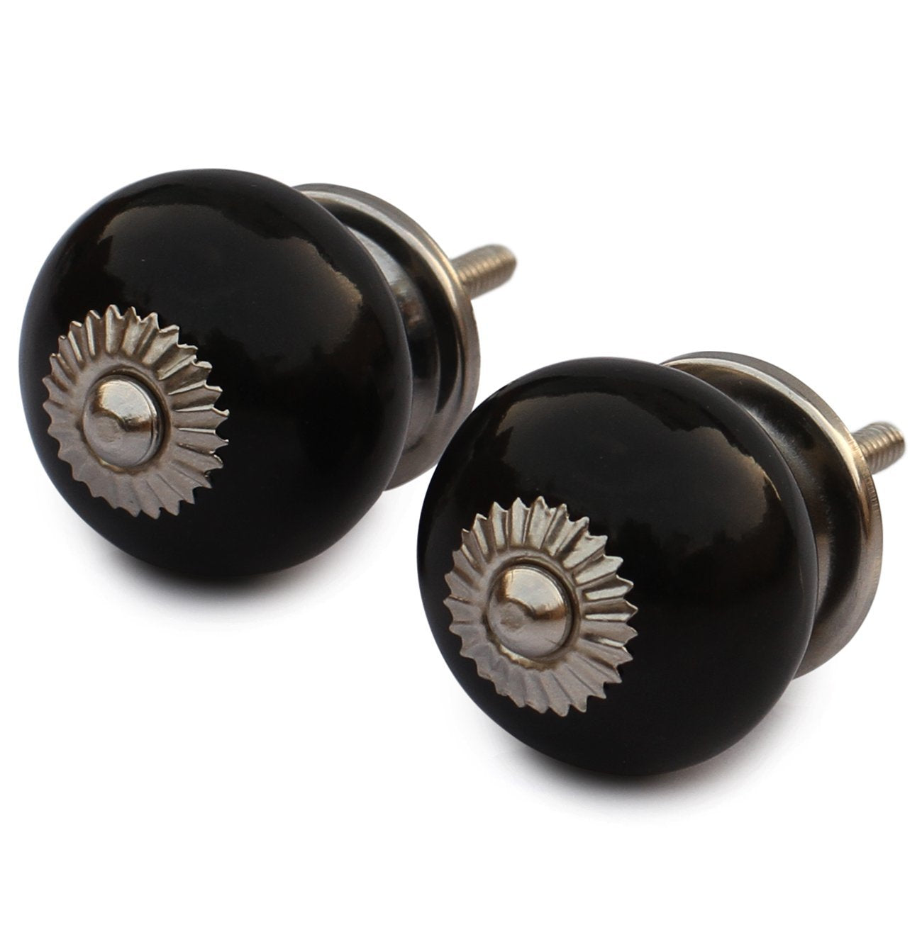 Handmade Ceramic Door Knobs With Metal Detailing, Black