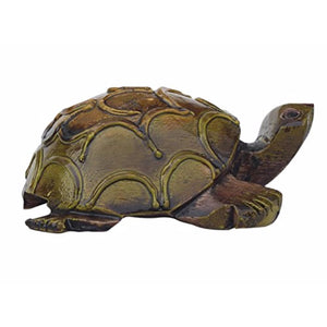 Hand Carved Olive Green Sea Turtle Statue In Wood