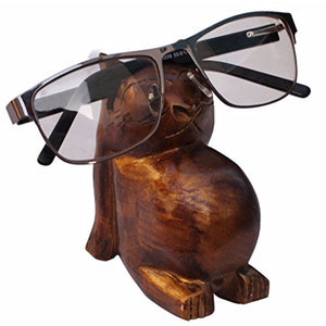 Handmade Brown Fat Cat Eyeglass Holder In Wood