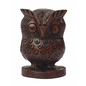 Handmade Vintage Look Brown Angry Owl Statue In Wood