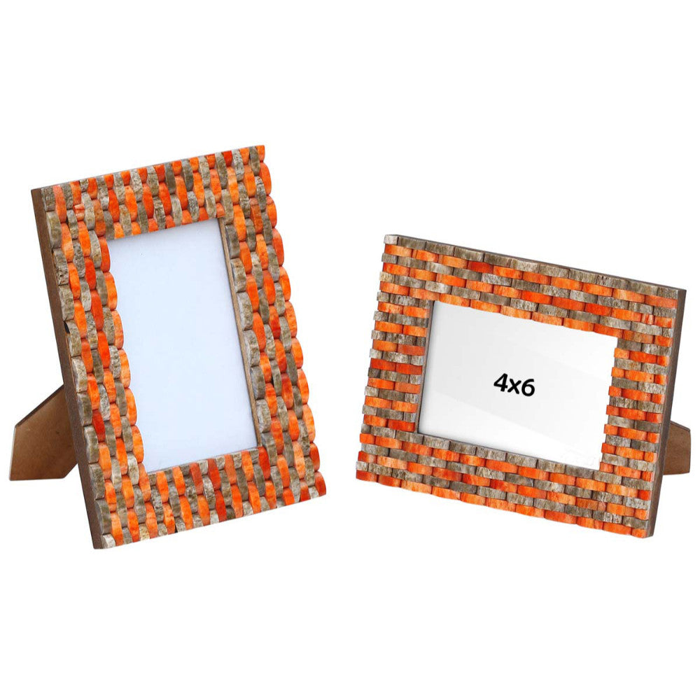 Handmade Tile Striped Pattern Photo Frame In Mango Wood