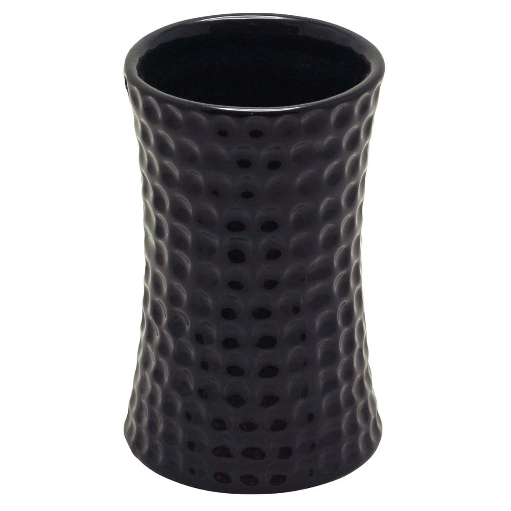 Handmade Black Bathroom Tumbler In Ceramic With Dimpled Pattern