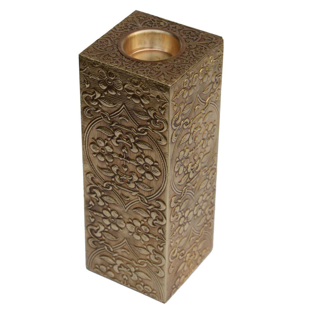 Handmade Antique Look Pillar Shaped Candle Holder In Wood