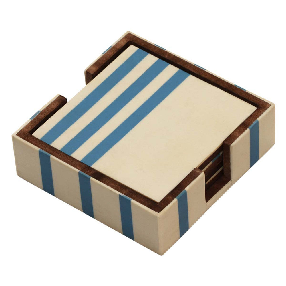 Square Coasters In Set Of 4 With Holder Handmade In Wood