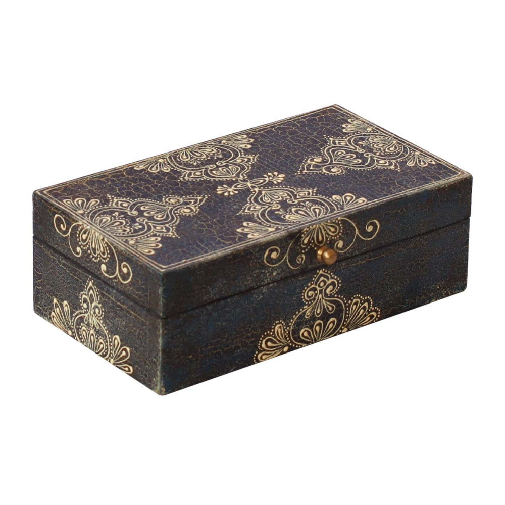 Handmade Rectangular Traditional Look Jewelry Box With Crackled Design