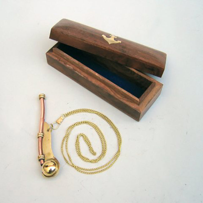 Brass / Copper Navy Call Whistle With Wood Box