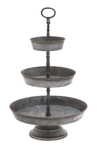 Three Tiered Metal Galvanized Tray With Small Gold Colored Studs