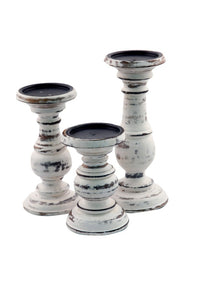 Short And Sweet Wooden Candle Holder Set Of Three In White Paint Finish