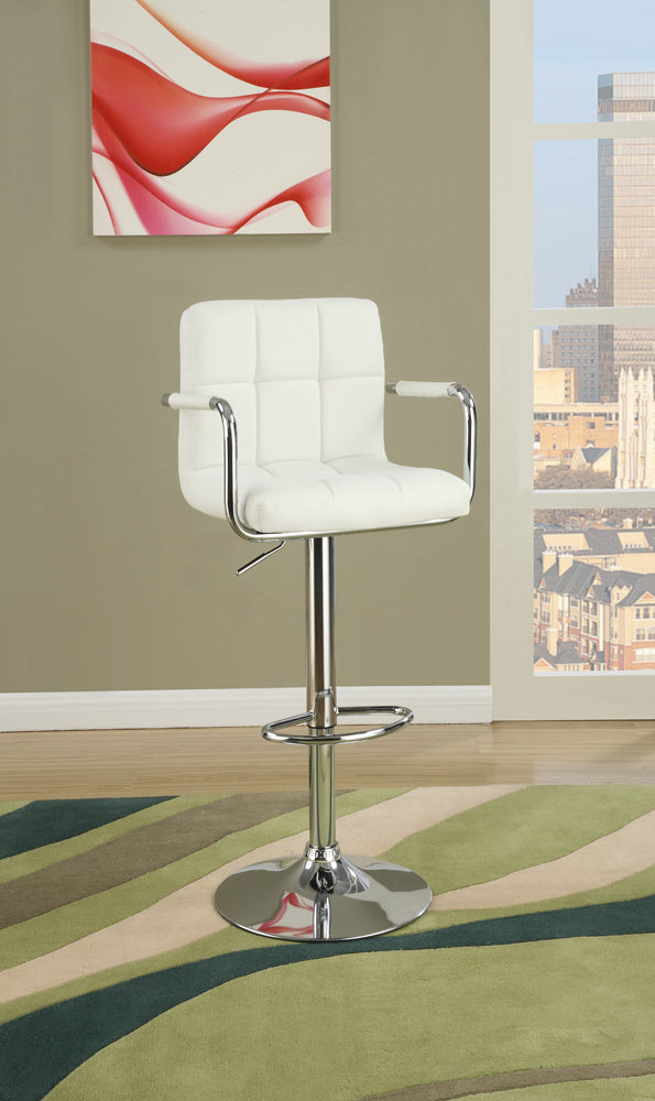 Arm Chair Style Bar Stool With Gas Lift White And Silver Set of 2