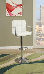 Arm Chair Style Bar Stool With Gas Lift White And Silver Set of 2