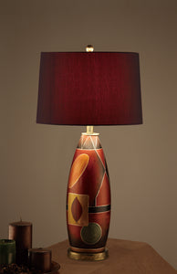 Deep Red Drum Shade Table Lamp With Mosaic Pattern Base Set of 2