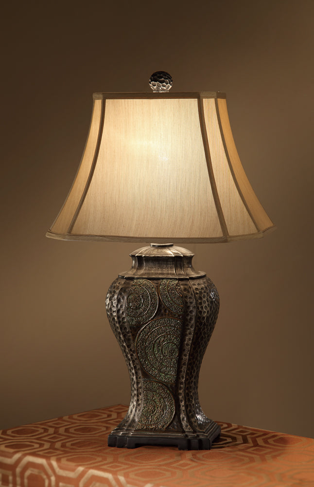 Corner Square Shade Table Lamp With Vase Design Base Bronze Set of 2