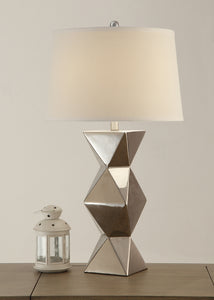 Drum Shade Table Lamp With Geometric Pattern Base Silver Set of 2