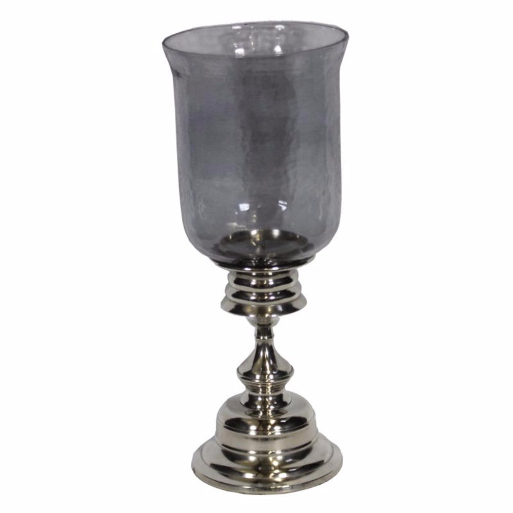 Metal/Glass Candle Holder, Gray & Silver