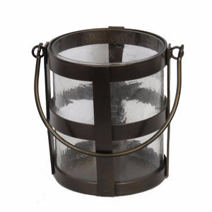 Metal/Glass Candle Holder In Bucket Style, Brown