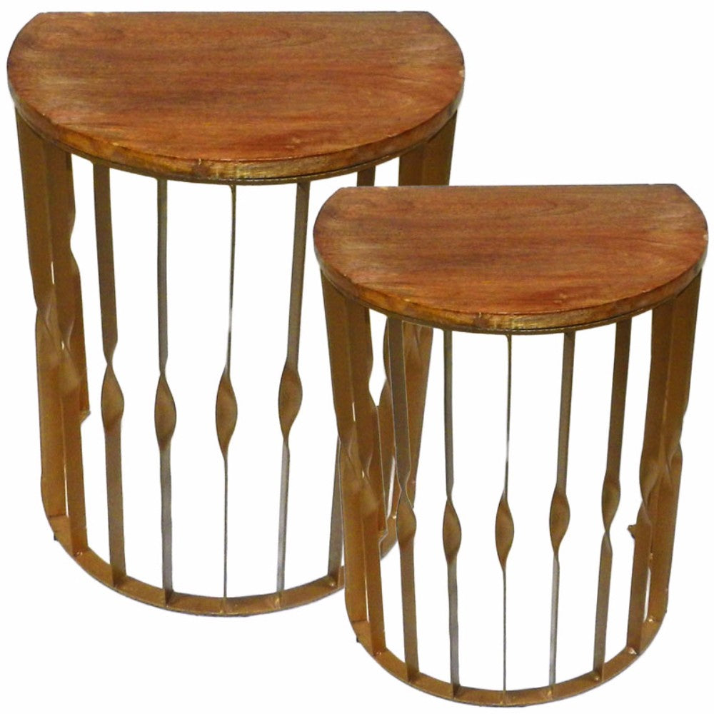 Wood/Metal Side Table, Brown, Set Of 2