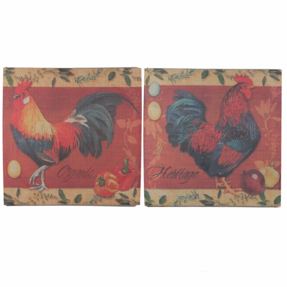 Burlap Wall Decor Rooster Design, Multicolor, Set Of 2