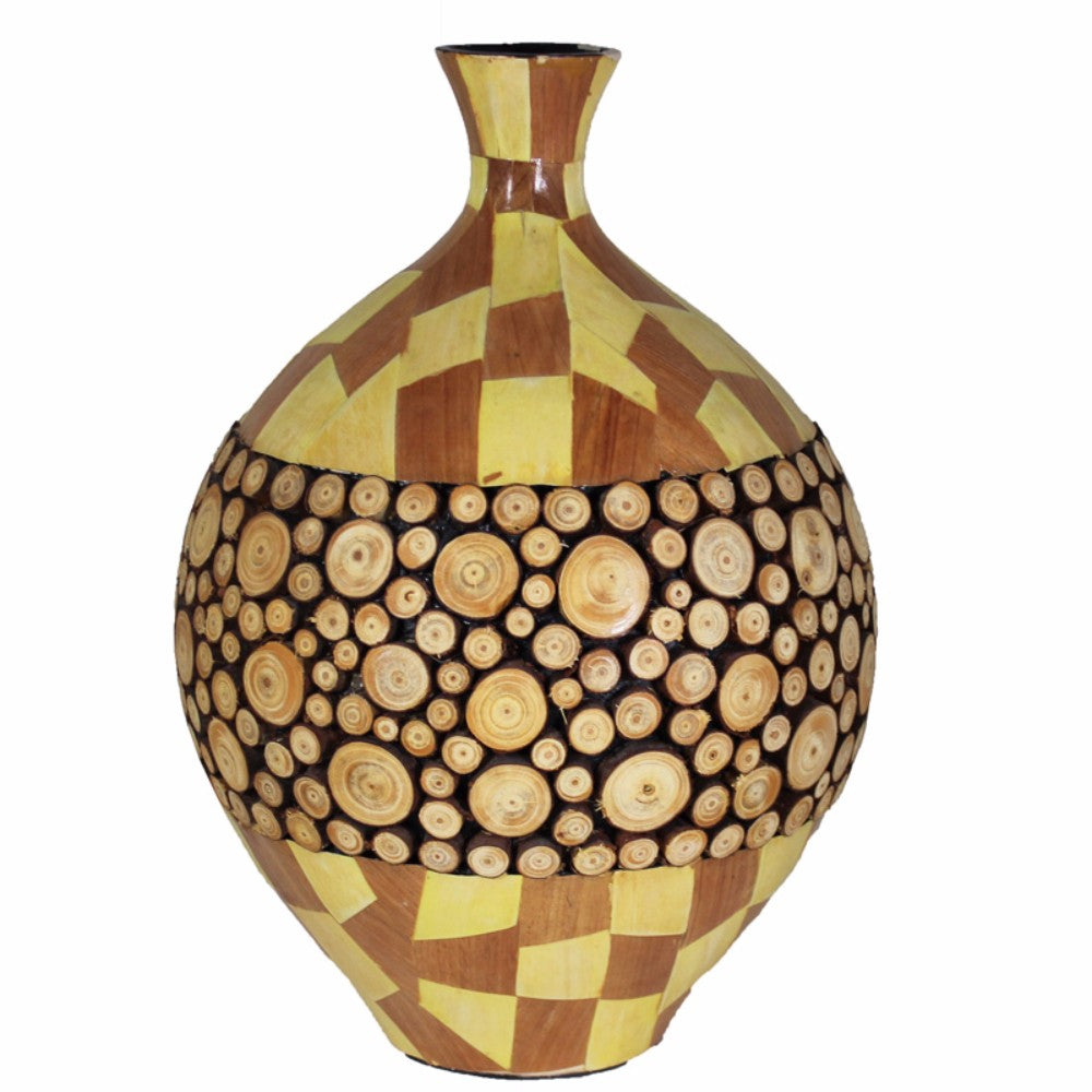 Ceramic/Wood Encrusted Vase, Multicolor