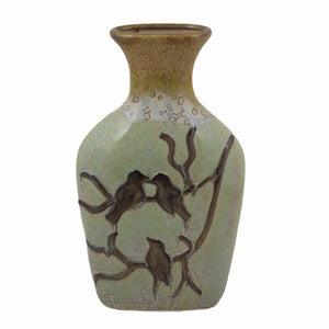 Pretty Ceramic Vase, Green And Brown