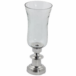 Metal/Glass Clear Hammered Candle Holder, Silver And Clear