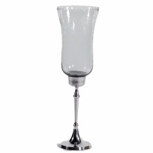 Metal/Glass Candle Holder, Shiny Finish, Silver And Clear