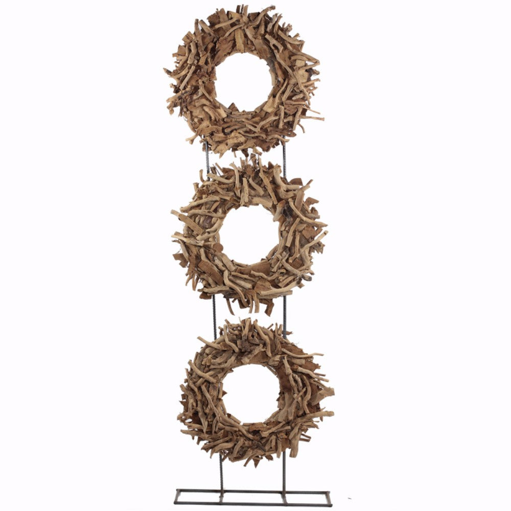 Wood/Metal Tea Root Circle Decoration, Brown