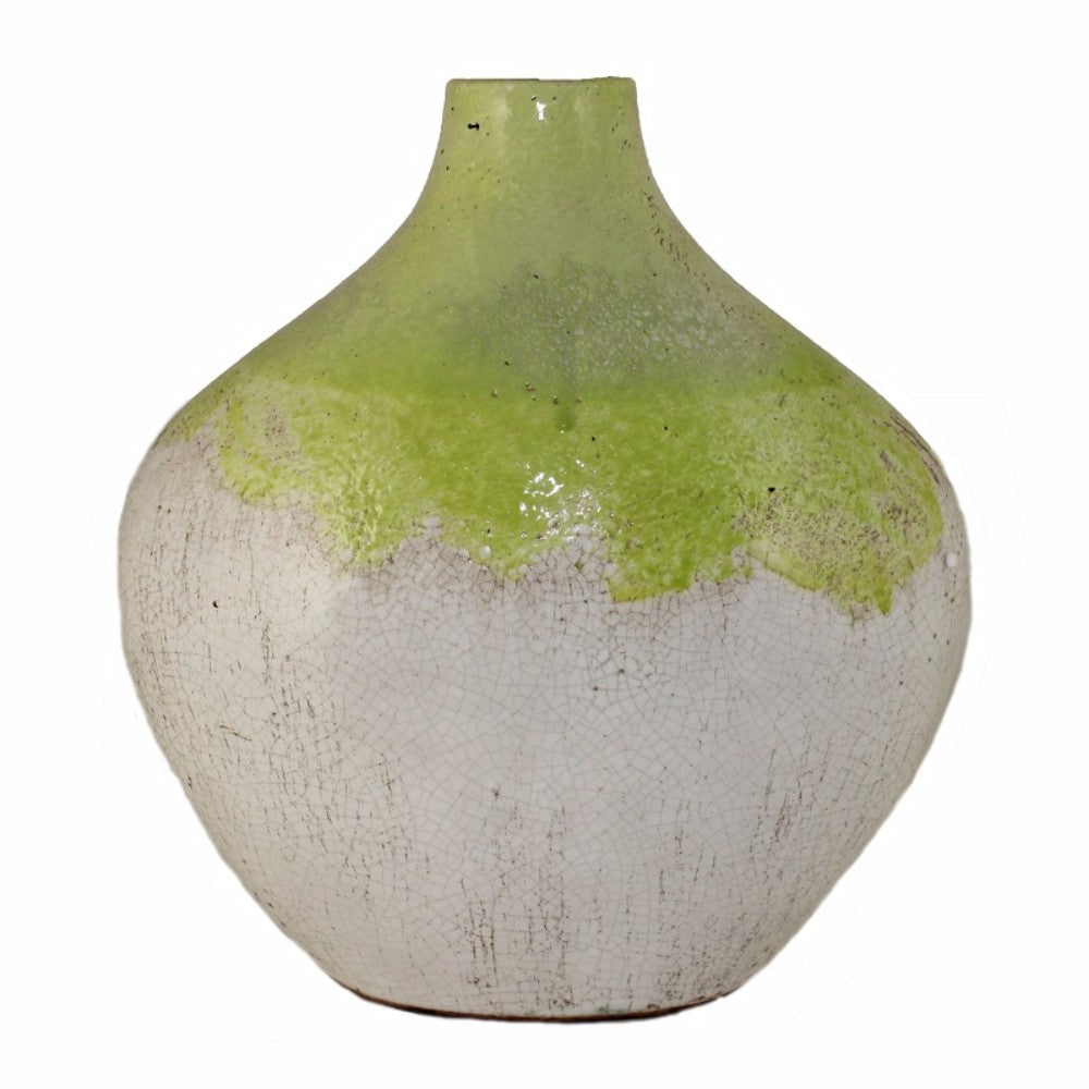 Ceramic Vase, White And Green