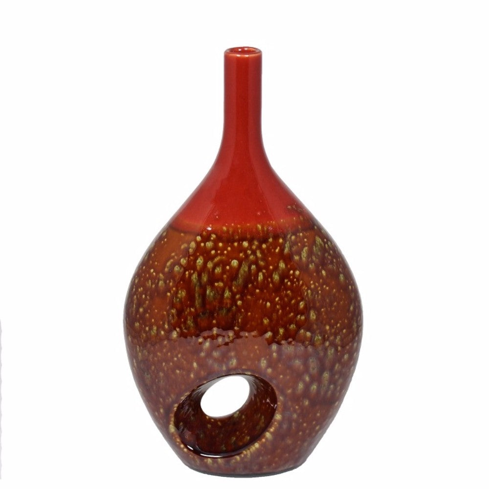 Ceramic Vase, Red And Brown