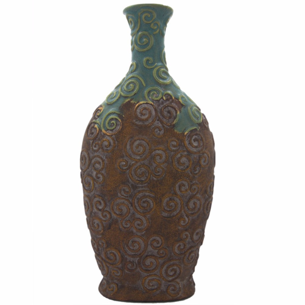 Rustically Charmed Ceramic Vase ,Brown And Blue