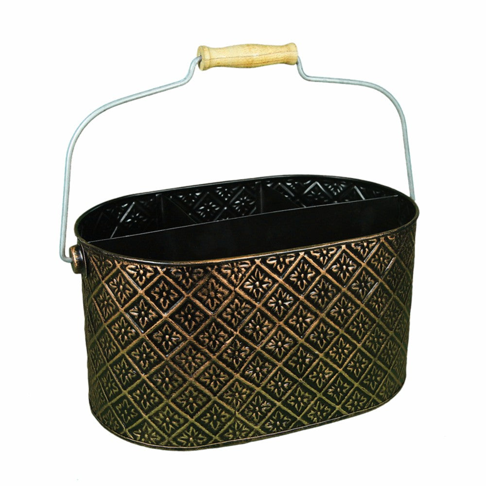 Artistically Designed Galvanized Metal Caddy, Copper And Black