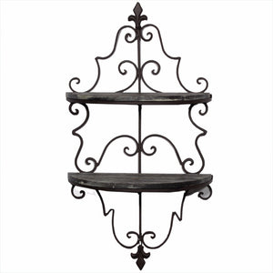 Elegantly Decorative Metal And Wooden Wall Shelf, Black