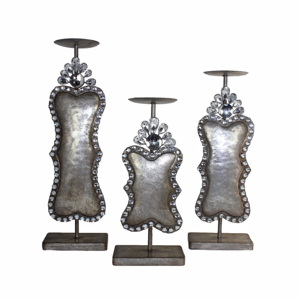 Radiant Intriguing Metallic Candle Holder, Silver , Set Of 3