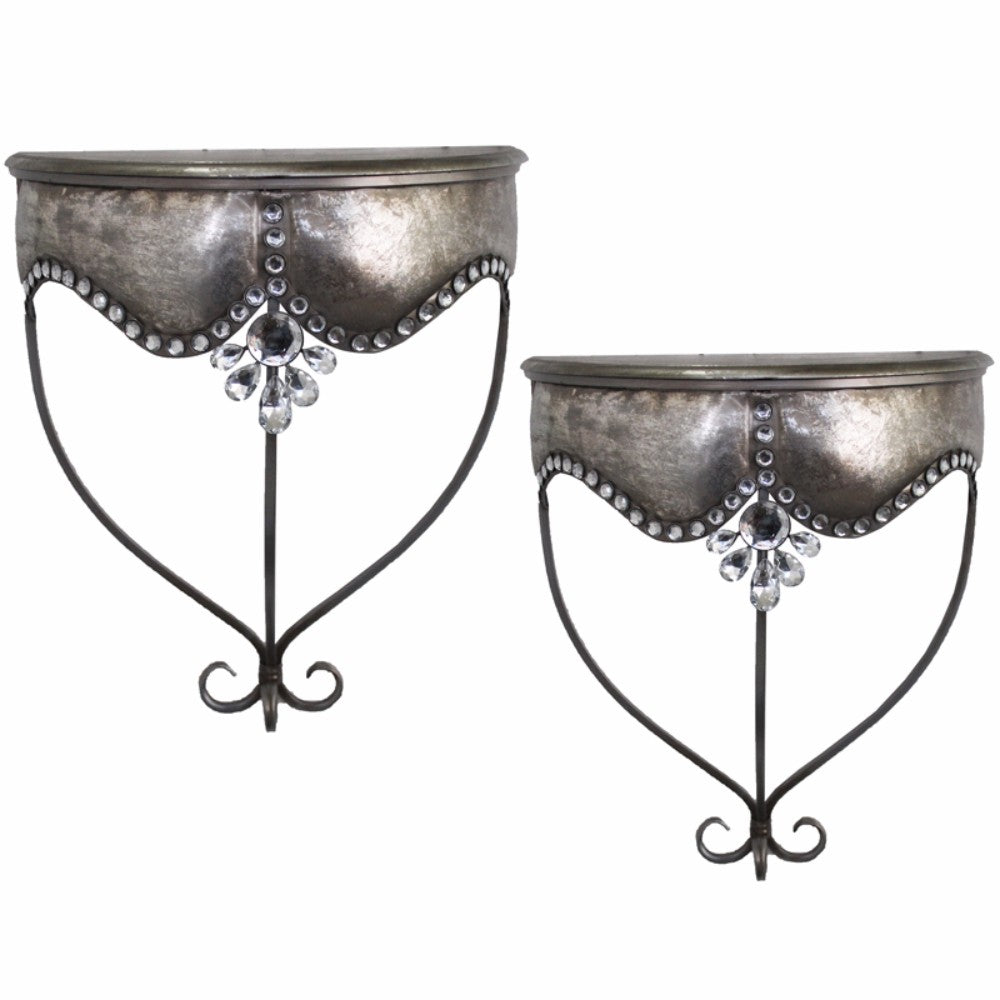 Set Of 2 Enticing Metal Wall Shelf, Silver